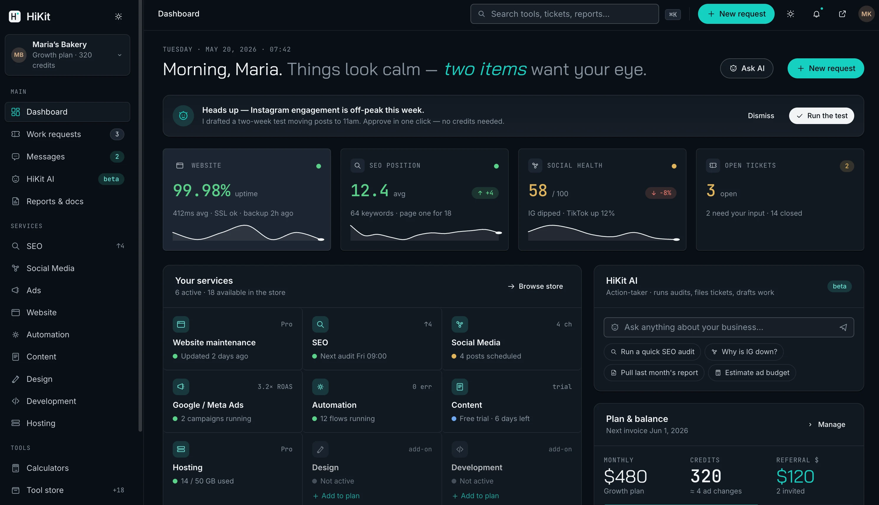 HiKit dashboard, Dashboard