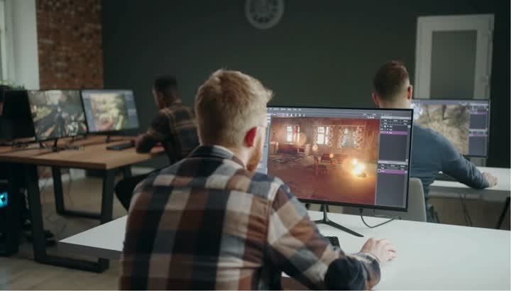 Game studio website with a trailer hero and store buttons