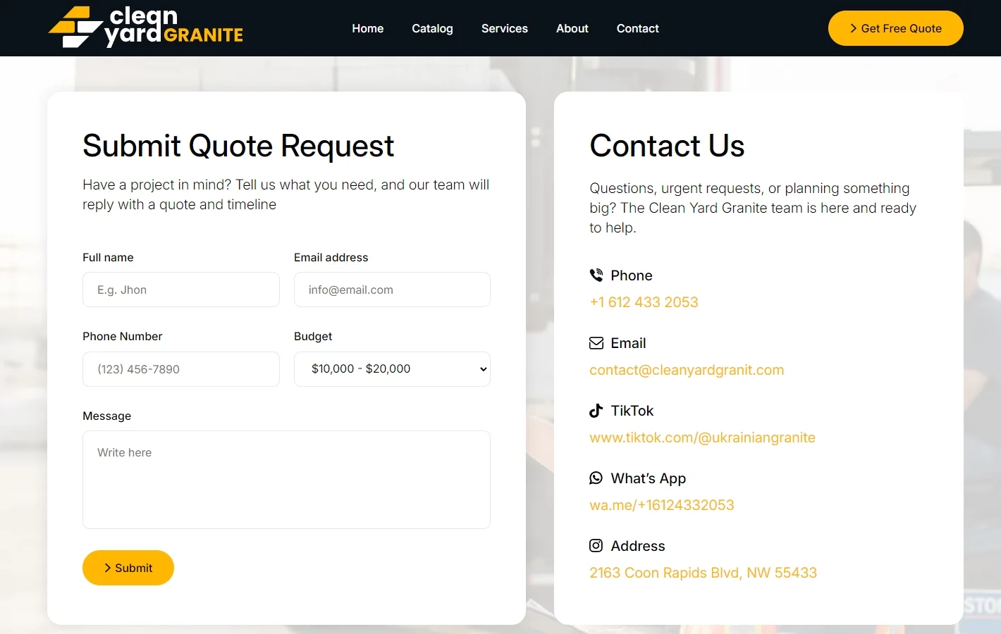Quote Form & Contact Details