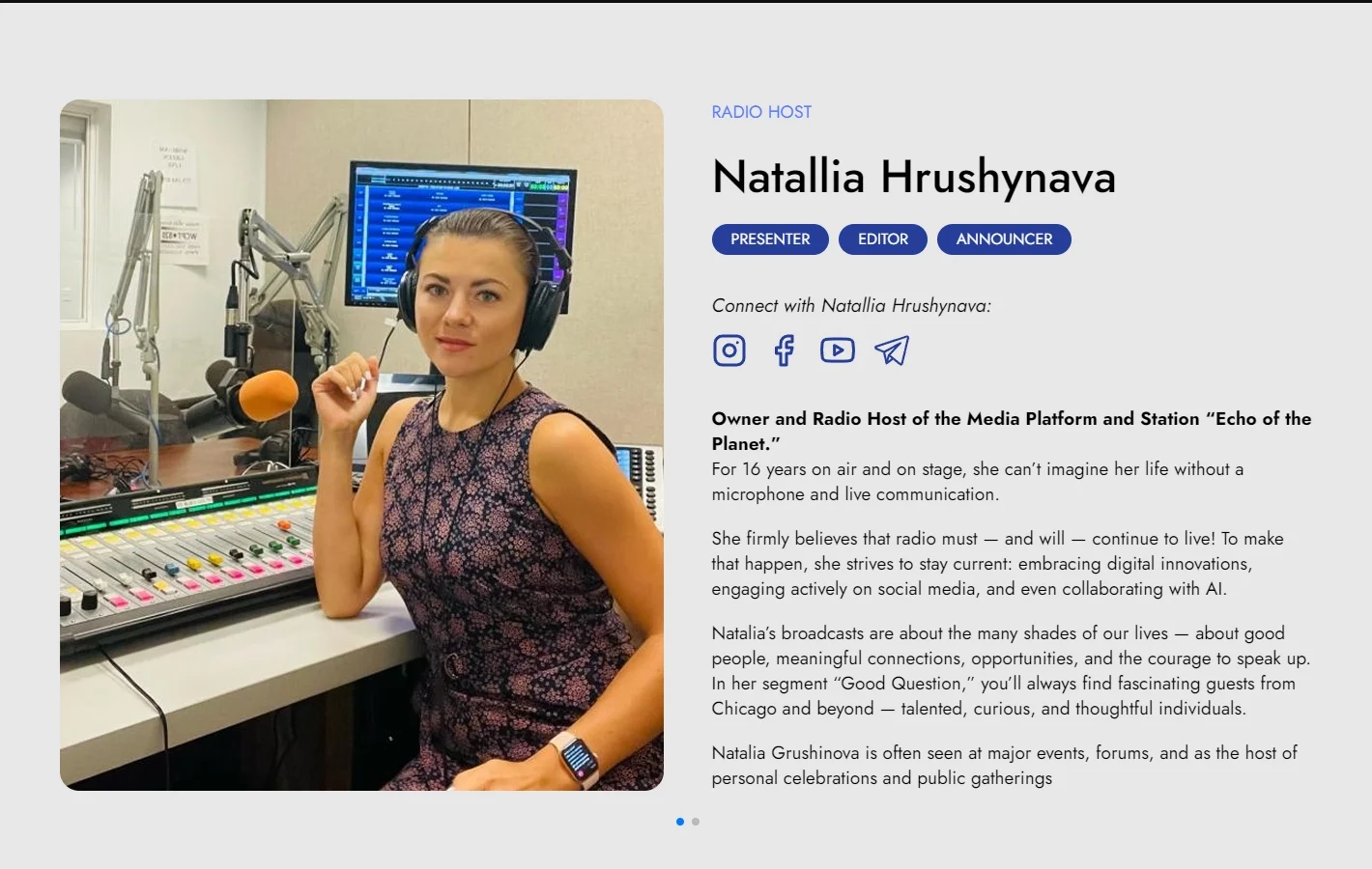 Natallia Hrushynava, 16 Years On Air