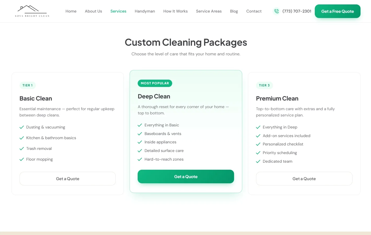 Basic, Deep & Premium Cleaning Packages