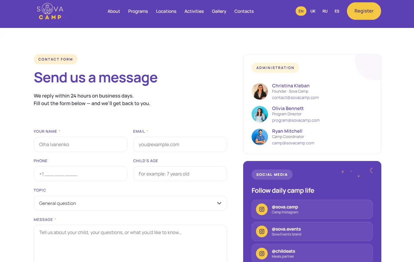 Contact Form & Team
