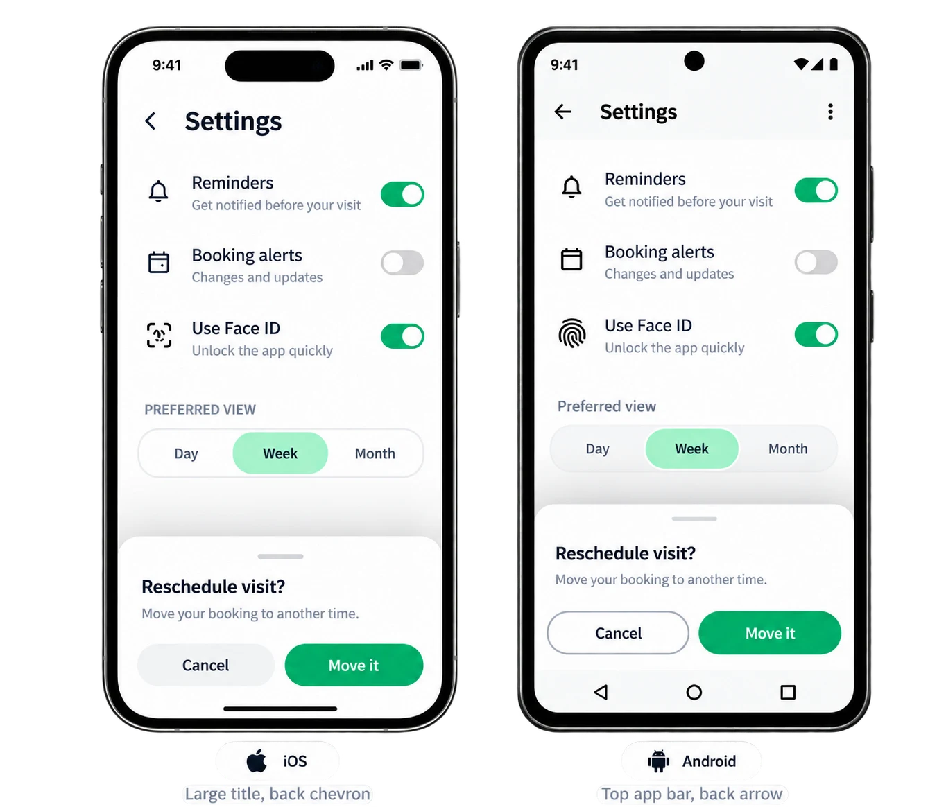 The same settings screen on iOS and Android